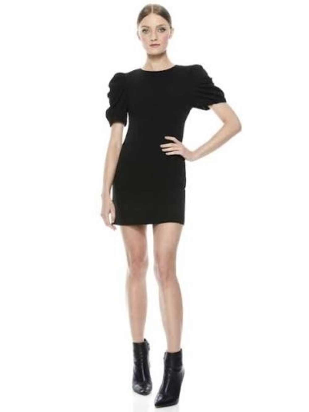 Alice + Olivia HANITA Black Puff-Sleeve Mini Dress